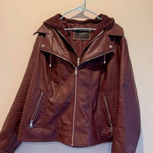 Marc New York Andrew Marc Hooded Faux Leather Burgundy Jacket Plus Size 3X